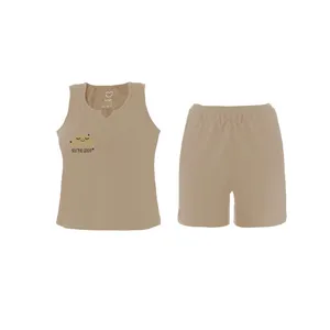 ست نیم تنه و شلوارک زنانه بنیس مدل نیا رنگ کرم