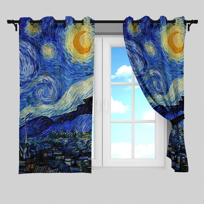 پرده پانچ مدل زیگ زاگ شب پر ستاره ونگوگ سایز 145×180 سایز سانتی‌متر