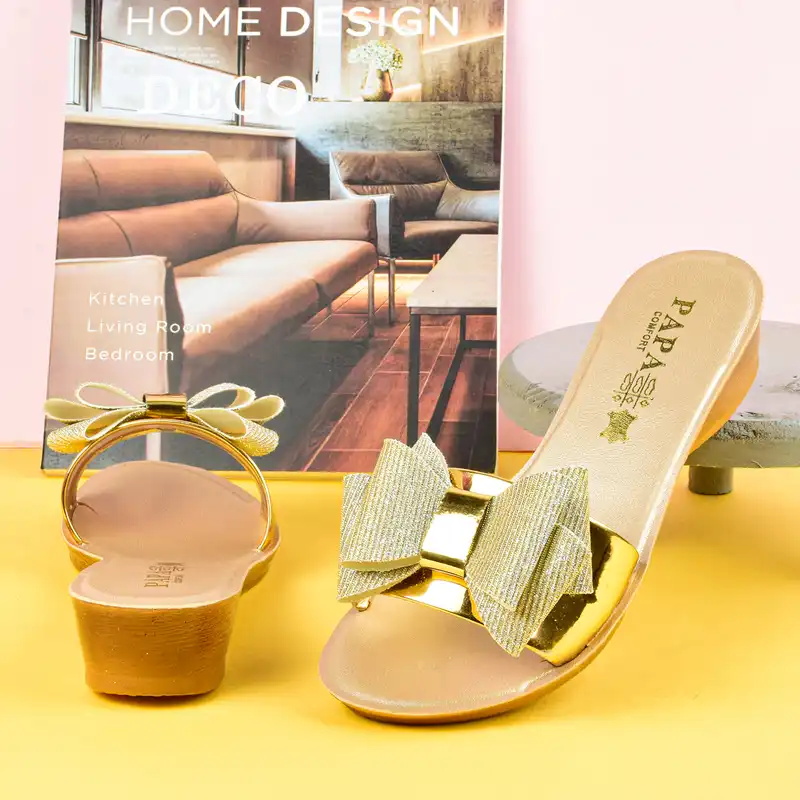 دمپایی زنانه پاپا مدل پاپیونی اکلیلی GLD.2137