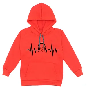 هودی دخترانه مدل قلب و هدفون ضربان A47 رنگ قرمز