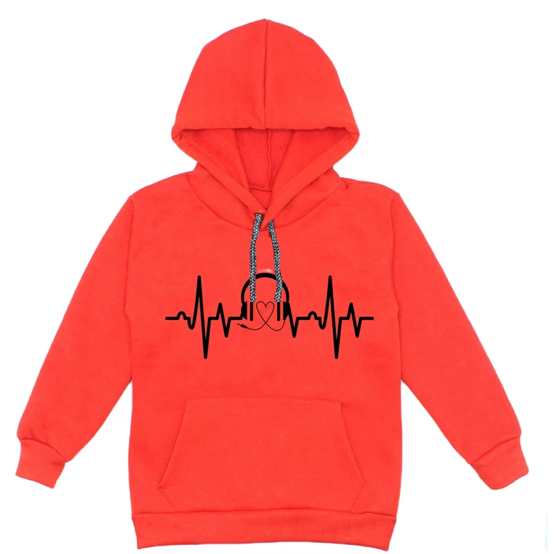 هودی دخترانه مدل قلب و هدفون ضربان A47 رنگ قرمز
