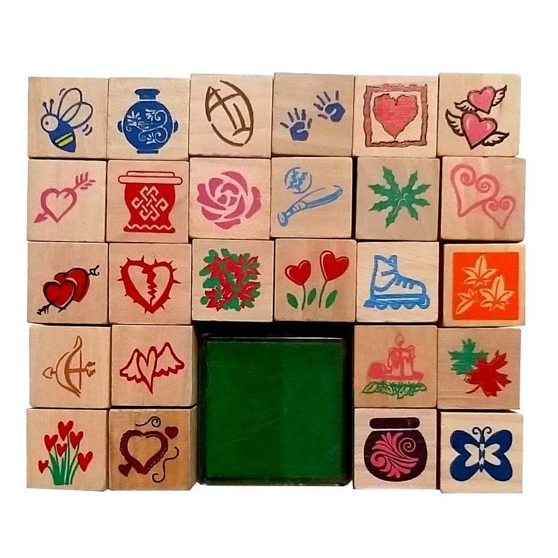 مهر طرح گل و قلب کد K-2603 مجموعه 26 عددی به همراه استامپ