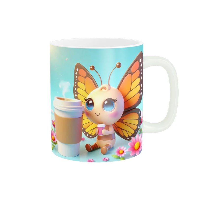 ماگ پاد آفرین طرح پروانه فانتزی مدل قهوه کد 1771