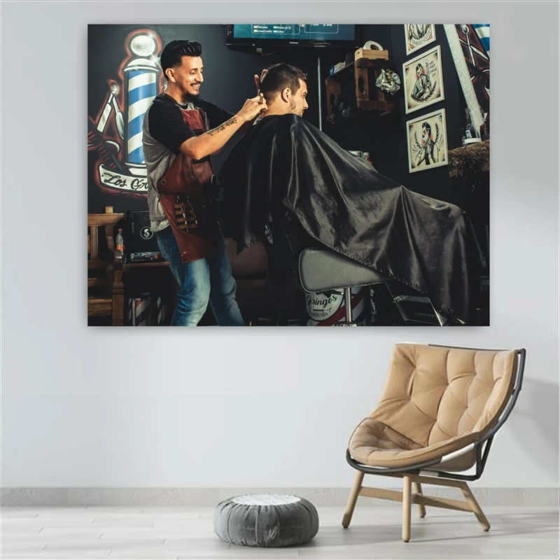 تابلو بوم طرح مخمل مدل آرایشگاه مردانه کد BK1357