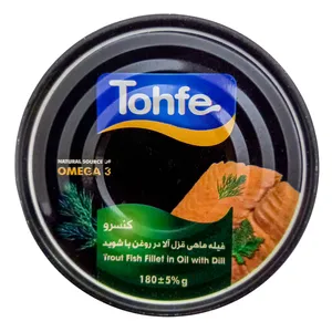 کنسرو ماهی قزل آلا در روغن با شوید تحفه - 180 گرم