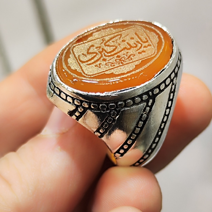 انگشتر مردانه مدل سنگ عقیق خطی کد 1400
