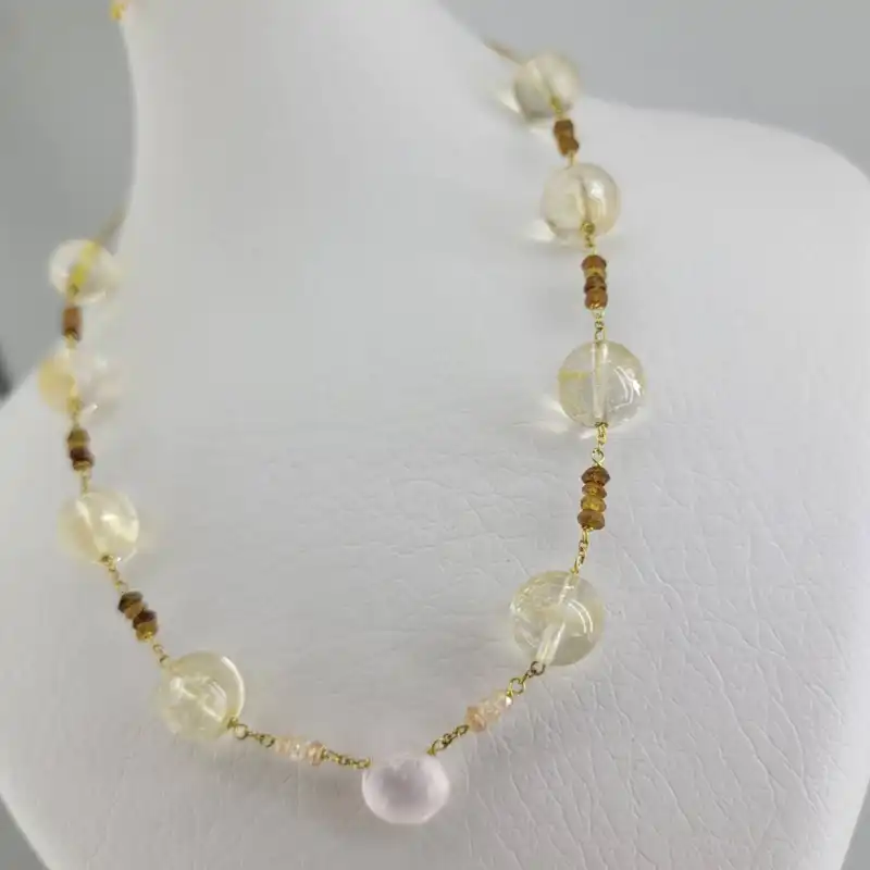 گردنبند زنانه مدل سنگ سیترین و زیرکن کد 930