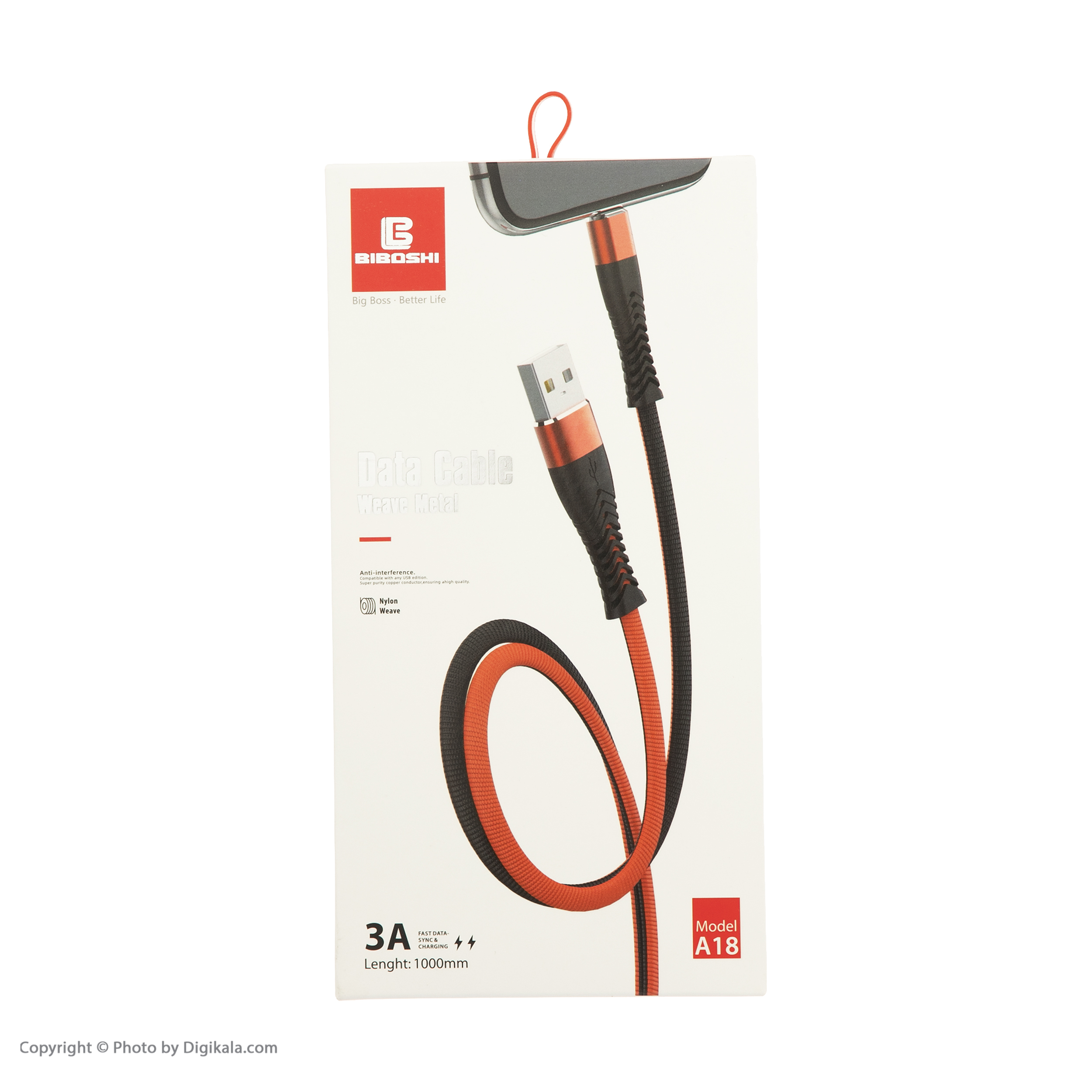 کابل تبدیل USB به لایتنینگ بیبوشی مدل A18 طول 1 متر