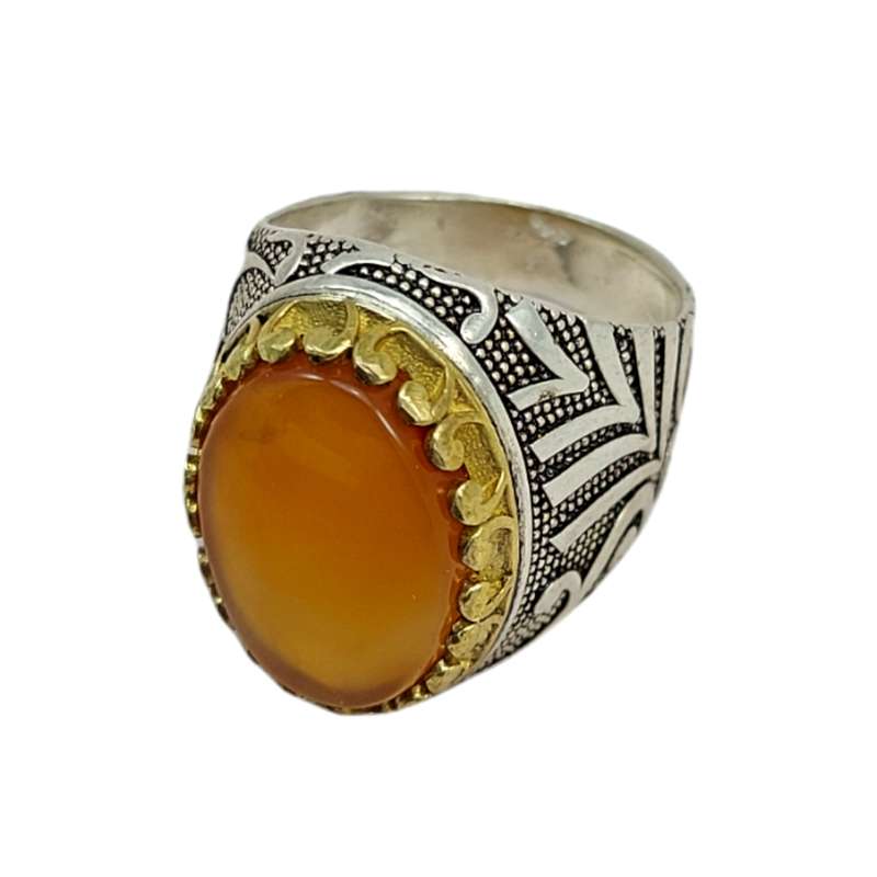 انگشتر نقره مردانه مدل عقیق یمنی کله برنجی