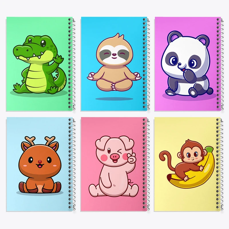 دفتر مشق 100 برگ خندالو طرح حیوانات بامزه کد 424 مجموعه 6 عددی