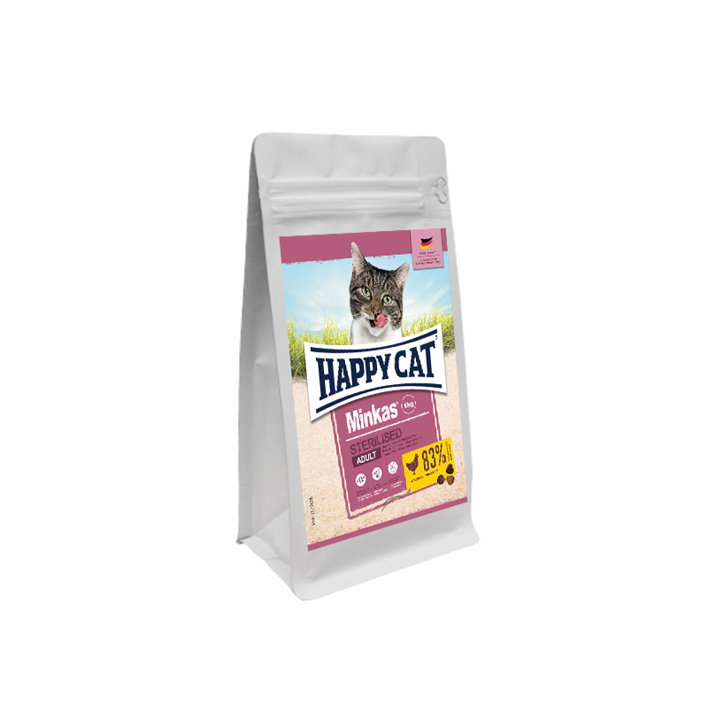 غذای خشک گربه بالغ هپی کت مدل مینکاس عقیم شده طعم مرغ وزن 1 کیلوگرم