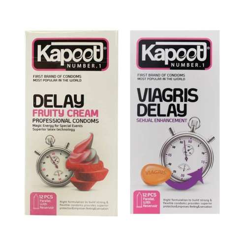 کاندوم تاخیری کاپوت مدل DELAY FRUITY CREAM بسته 12 عددی به همراه کاندوم تاخیری کاپوت مدل VIAGRIS DELAY بسته 12 عددی