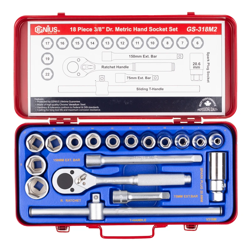 آچار بکس جنیوس تولز مدل GS-318M2 سایز 3/8 اینچ مجموعه 18 عددی 