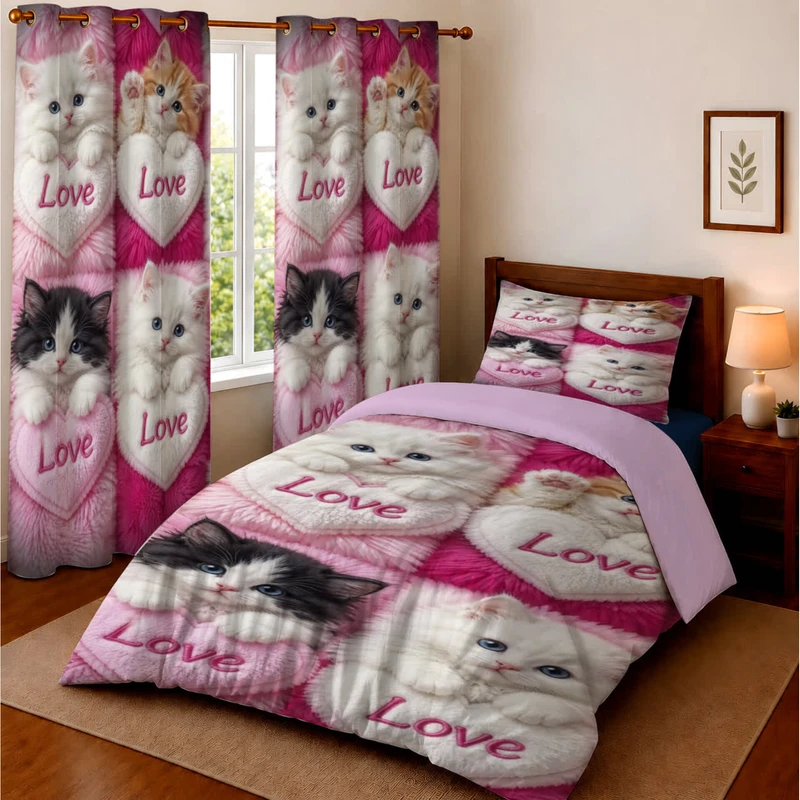 سرویس خواب یک نفره 4 تکه شبنواز مدل گربه ها کد 6243 