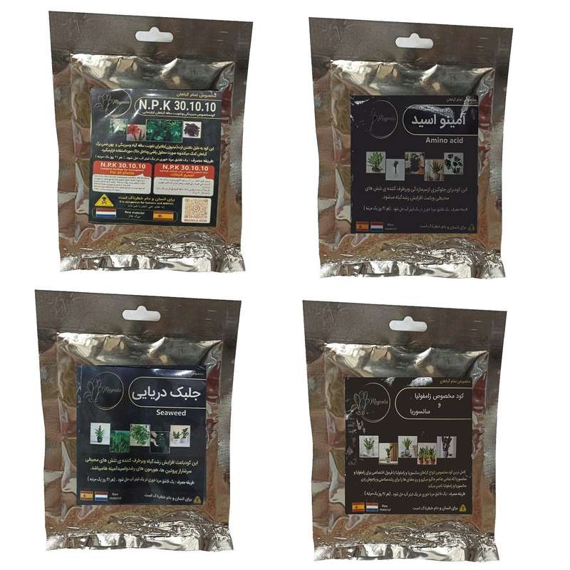 کود سبزینگی و تقویت ساقه 10-10-30 و امینو اسید و جلبک دریایی و کود زاموفیلیا و سانسوریا مدل raw material وزن 200 گرم