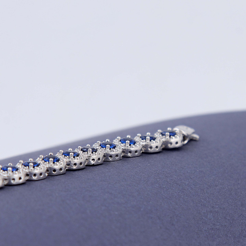 دستبند نقره زنانه مدل ماهلین یاقوت کبود کد rzzdeh-084