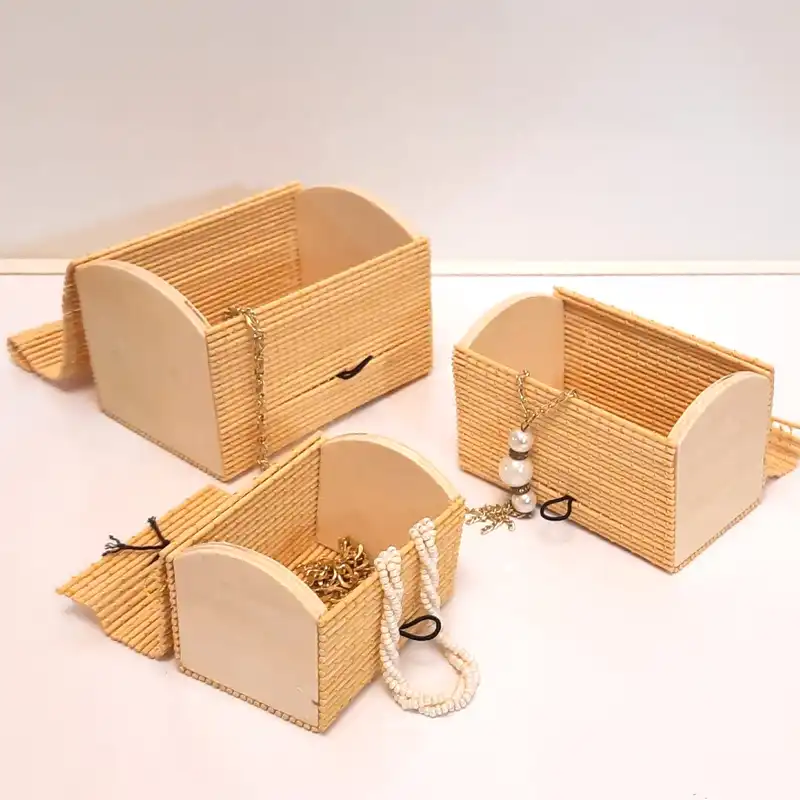 جعبه جواهرات مدل صندوقچه طرح حصیری مجموعه سه عددی