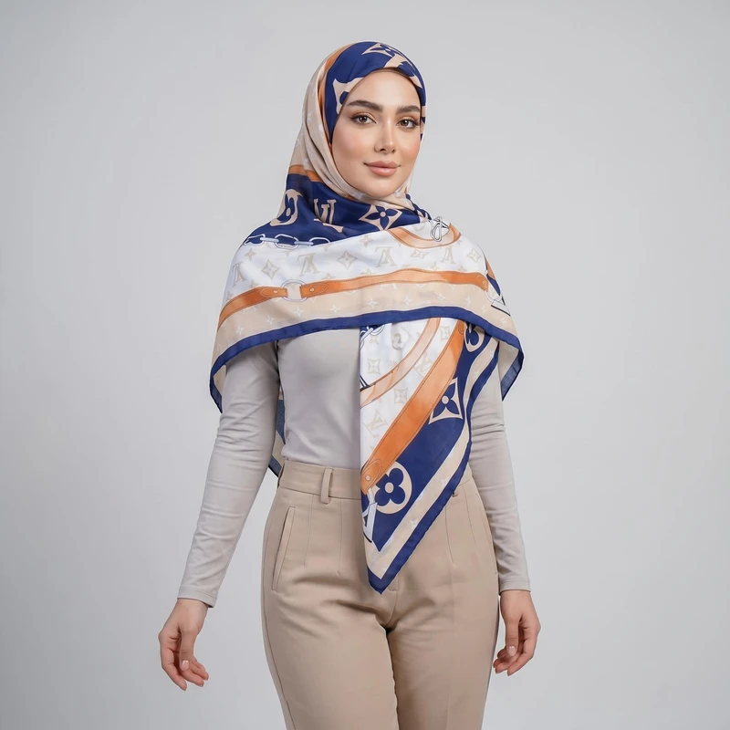 روسری زنانه مدل نخی قواره 140 طرح مزونی جدید کد ana-2707