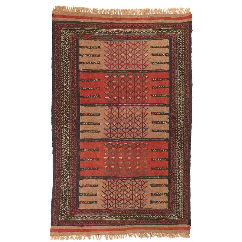 گلیم دستبافت دو متری طرح سفره کردی کد 140848