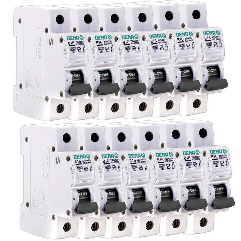 فیوز مینیاتوری تک فاز 16 آمپر دنا الکتریک ایرانیان مدل B16-6KA-12Pcs بسته 12عددی