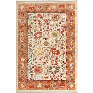 فرش ماشینی 1000 شانه زمینه نارنجی حاشیه آجری طرح سلطان آباد کد 900403