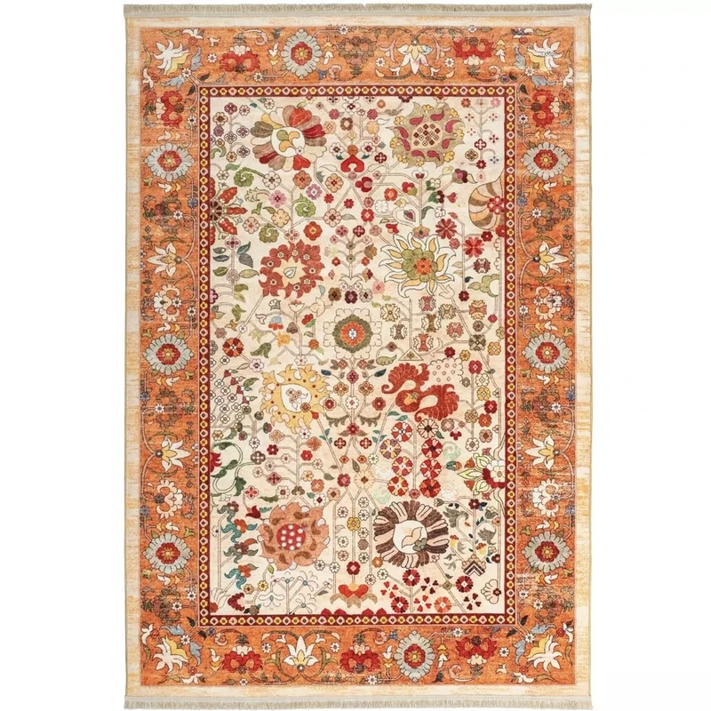 فرش ماشینی 1000 شانه زمینه نارنجی حاشیه آجری طرح سلطان آباد کد 900403