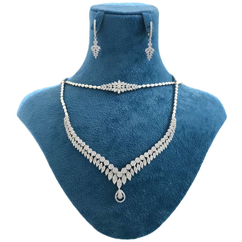 نیم ست نقره زنانه مدل جواهر اشکی مزین به نگین اتریشی