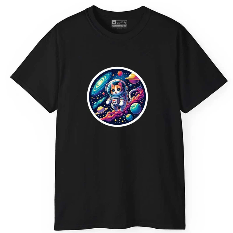 تی شرت آستین کوتاه مردانه پاد آفرین مدل گربه فضانورد کد 0549