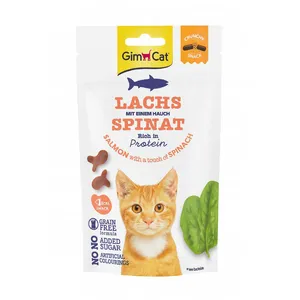 تشویقی گربه جیم کت مدل کرانچی طعم سالمون و اسفناج وزن 50 گرم