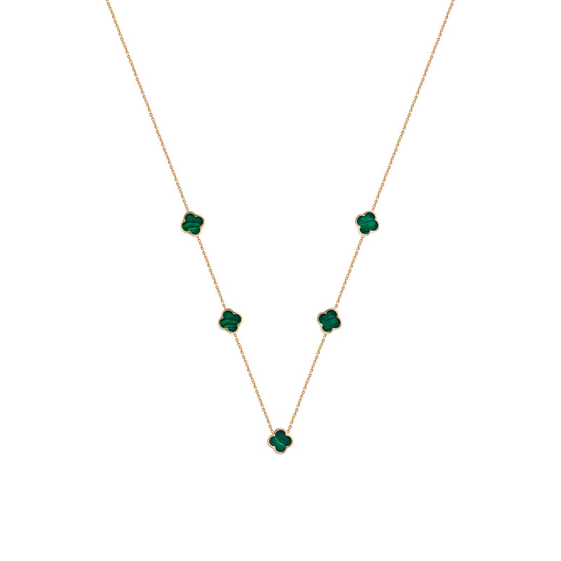 گردنبند طلا 18 عیار زنانه الی گالری مدل پنج ونکلیف و مالاکیت ظریف