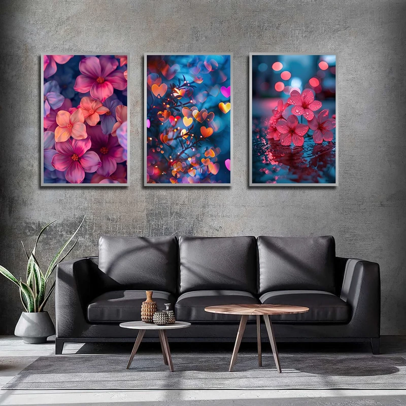 تابلو بکلیت طرح گل و قلب رنگی مدل SI-3044 مجموعه 3 عددی