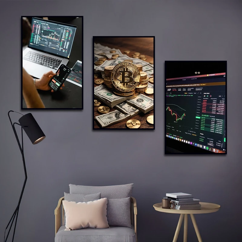 تابلو بکلیت طرح ارز دیجیتال و بیت کویین مدل B-2976 مجموعه 3 عددی