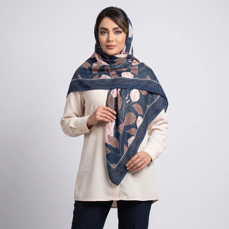 روسری زنانه آنالیا مدل دور دست دوز طرح گل کد a-9094