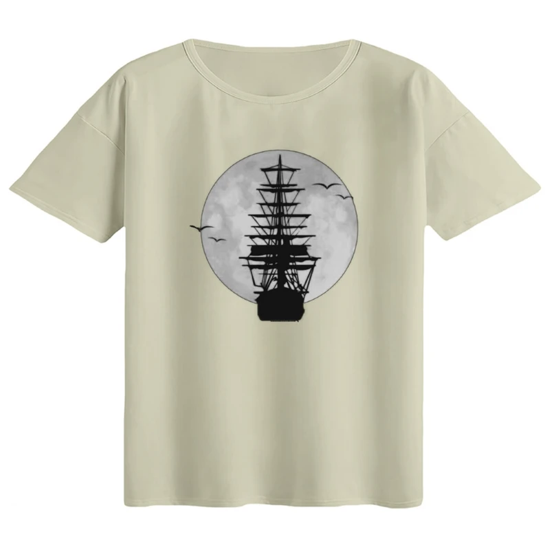 تی‌شرت اورسایز آستین کوتاه زنانه مدل باکسی طرح کشتی