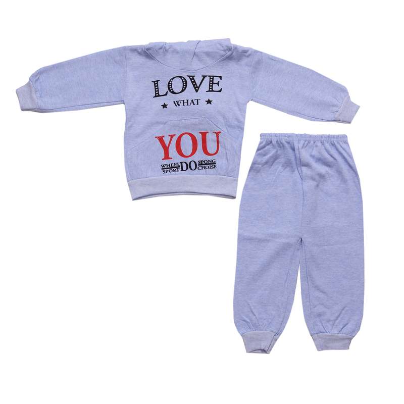 ست هودی و شلوار پسرانه مدل RZ-TT99041-LOVE-AB رنگ آبی آسمانی
