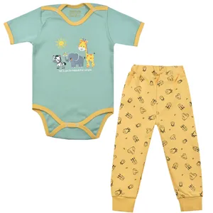 ست بادی و شلوار نوزادی مانینی مدل  زرافه کد 14