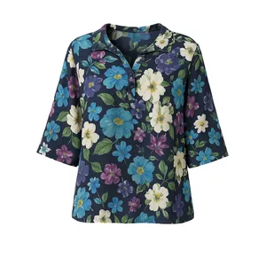 تخفیف بلوز آستین سه ربع یقه انگلیسی زنانه مدل گل گلی