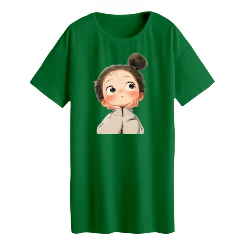 تی شرت لانگ زنانه مدل دختر متفکر