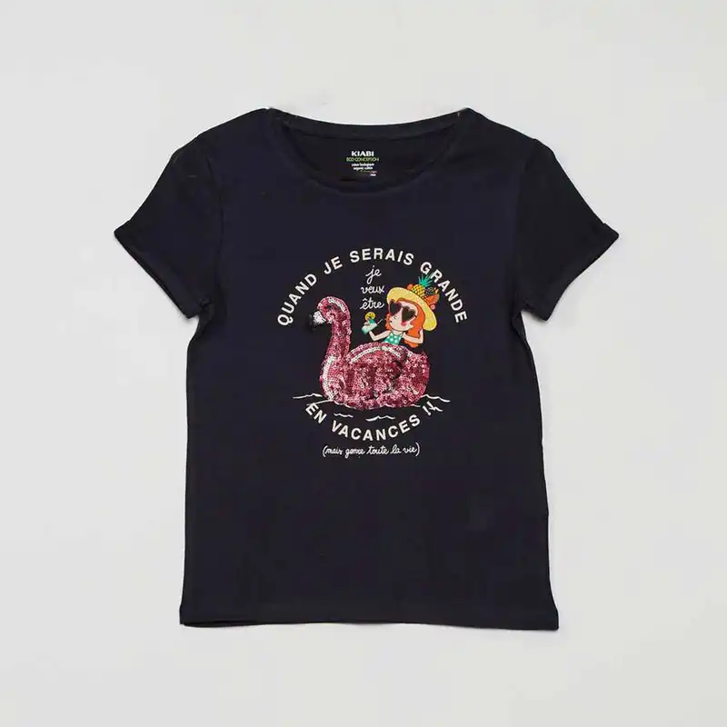 تی شرت آستین کوتاه دخترانه کیابی مدل XR085