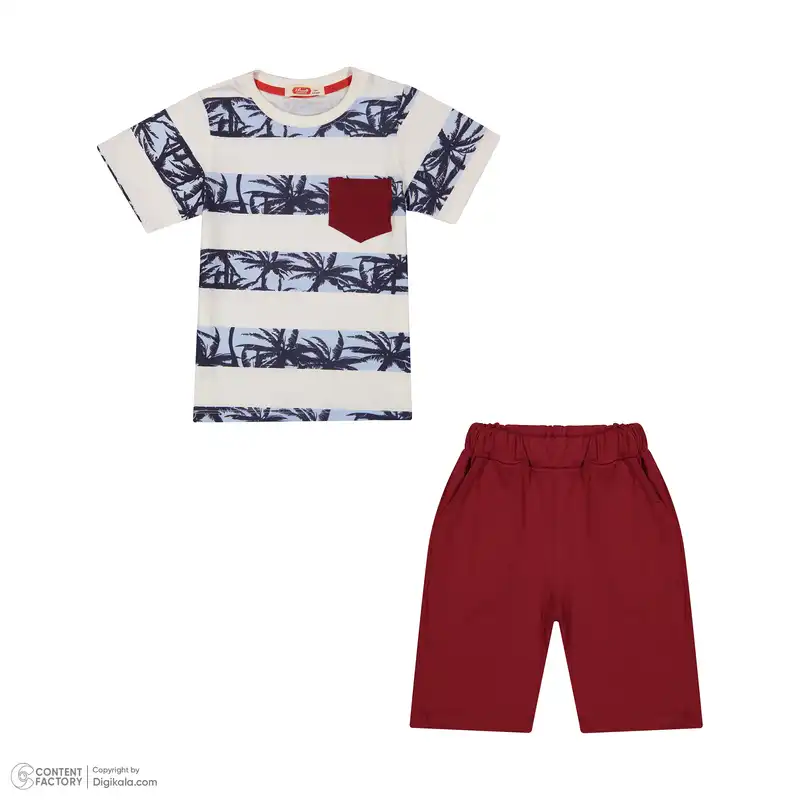 ست تی شرت و شلوارک پسرانه مادر مدل هاوایی رنگ آبی