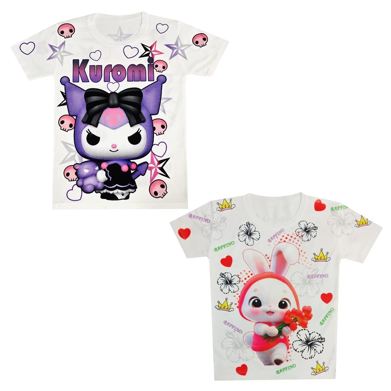 تی‌شرت آستین کوتاه دخترانه مدل کرومی و خرگوش مجموعه 2 عددی