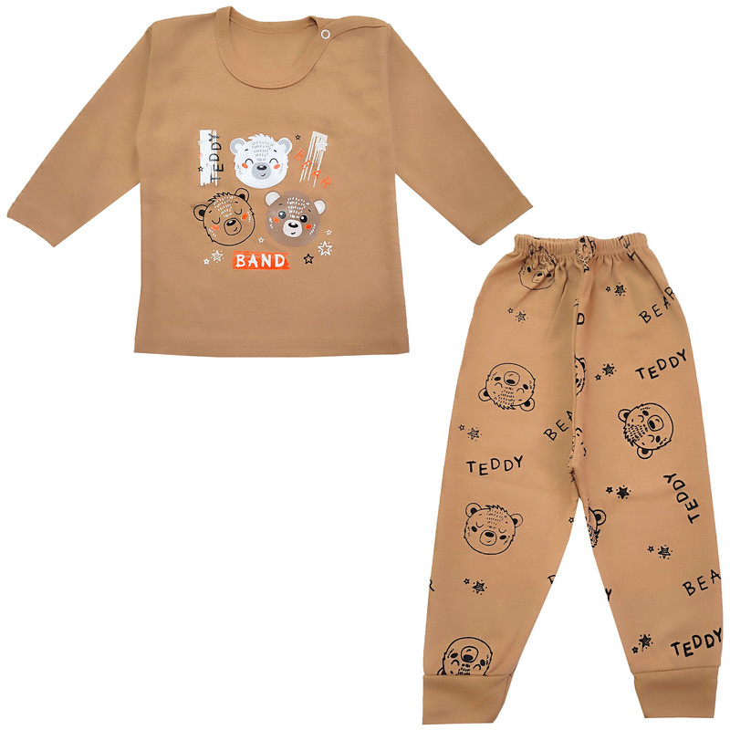 ست تی شرت و شلوار نوزادی مدل کله خرس کد 3794 رنگ نسکافه ای