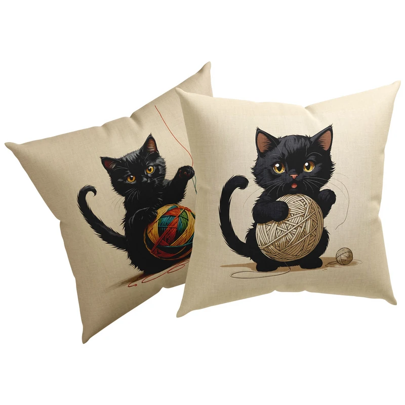 کاور کوسن مدل گربه بازیگوش کد q2k1200-1201 مجموعه دو عددی