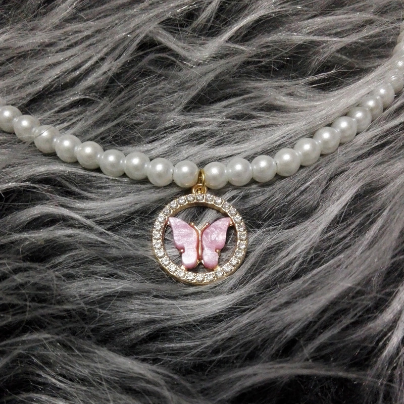 گردنبند دخترانه مدل مروارید طرح پروانه نگینی