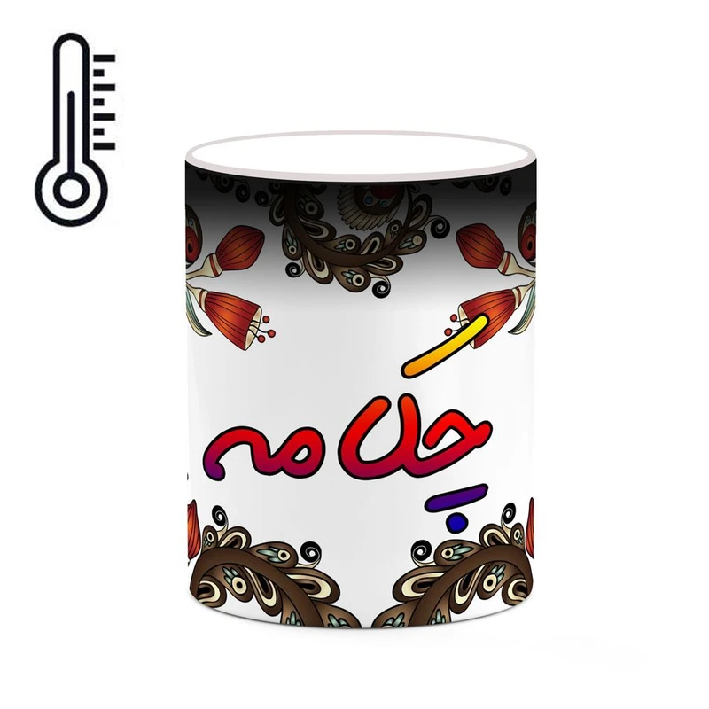 ماگ حرارتی کاکتی مدل اسم چکامه طرح سنتی گل و بته کد mgh44730