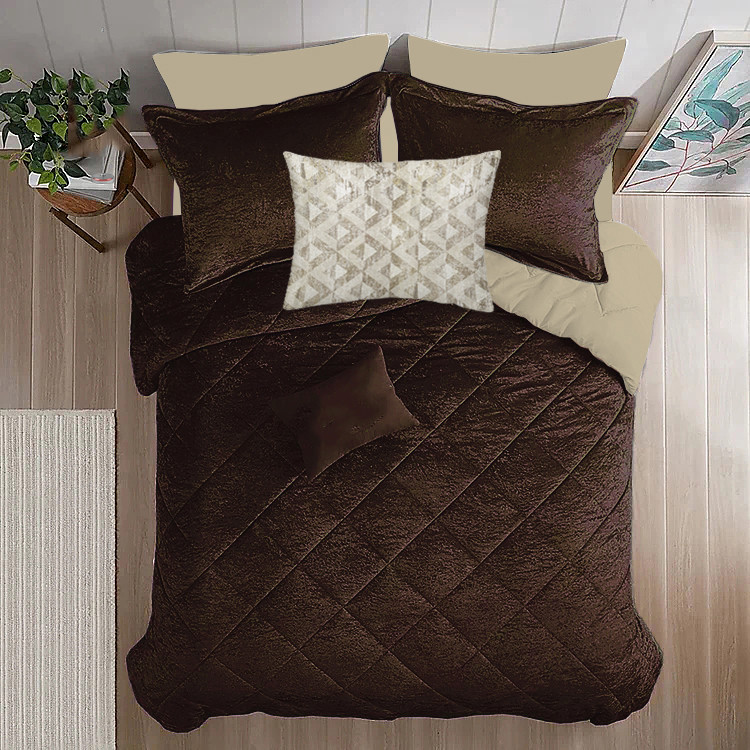 سرویس روتختی نوپه هوم مدل مخمل مینیمال کد M40 دو نفره 7 تکه به همراه روبالشی طرح دار مینیمال