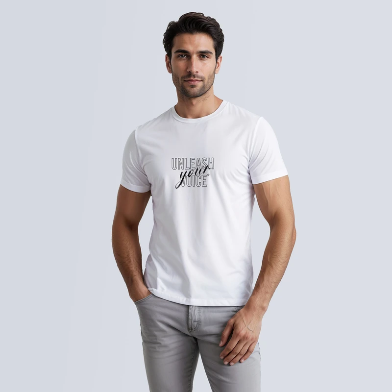 تی شرت آستین کوتاه مردانه مدل 14030703c رنگ سفید