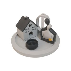 ست 5 تکه جاشمعی بتنی طرح کلبه مدل MD045