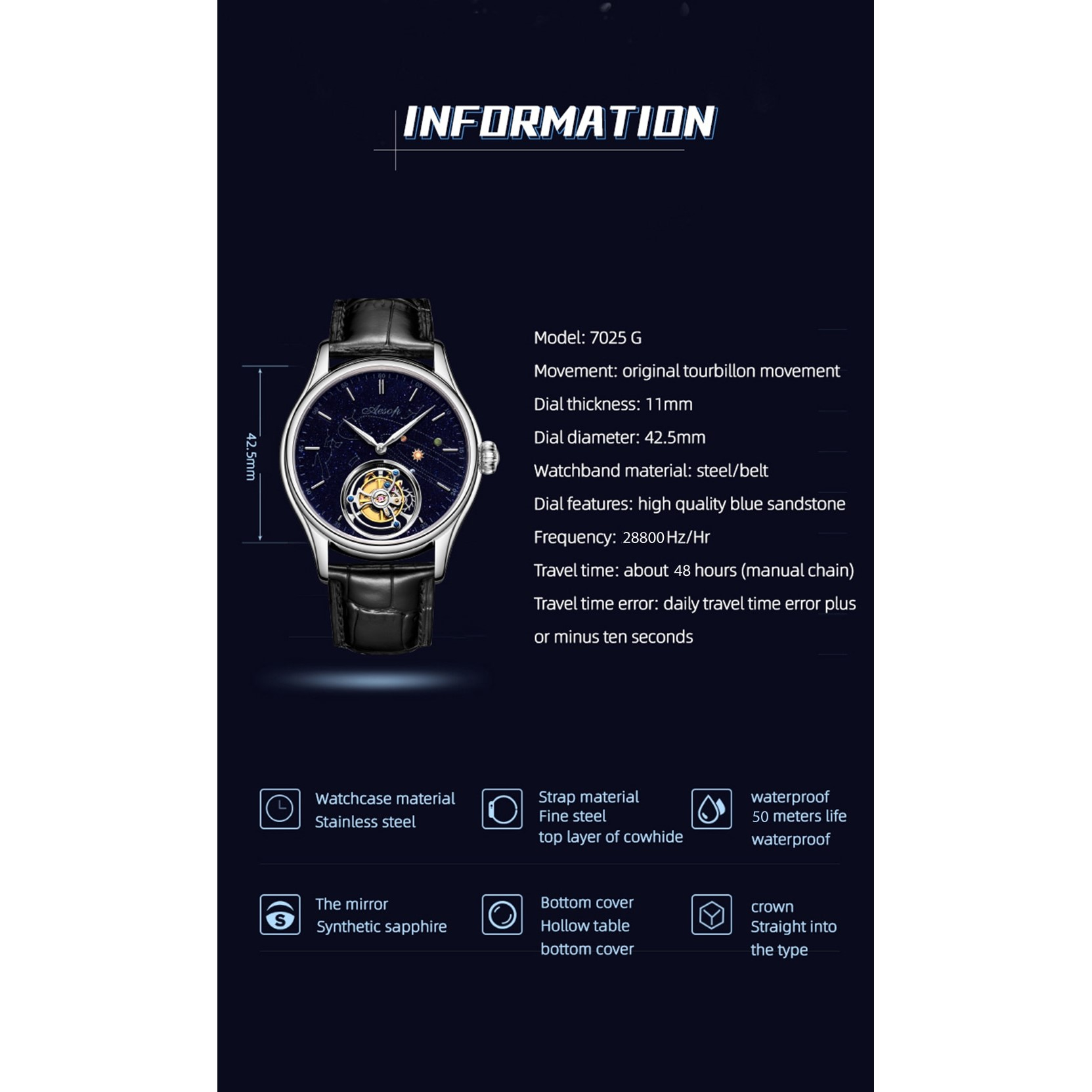 ساعت مچی عقربه‌ای مردانه آزوپ مدل Tourbillon