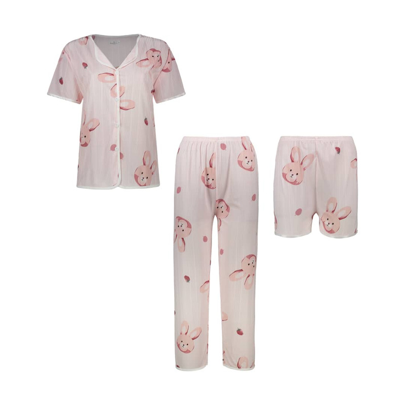 ست 3 تکه لباس زنانه مدل خرگوشک رنگ صورتی